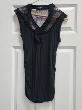 Express Black Lace-Trim Sleeveless Chemise Top